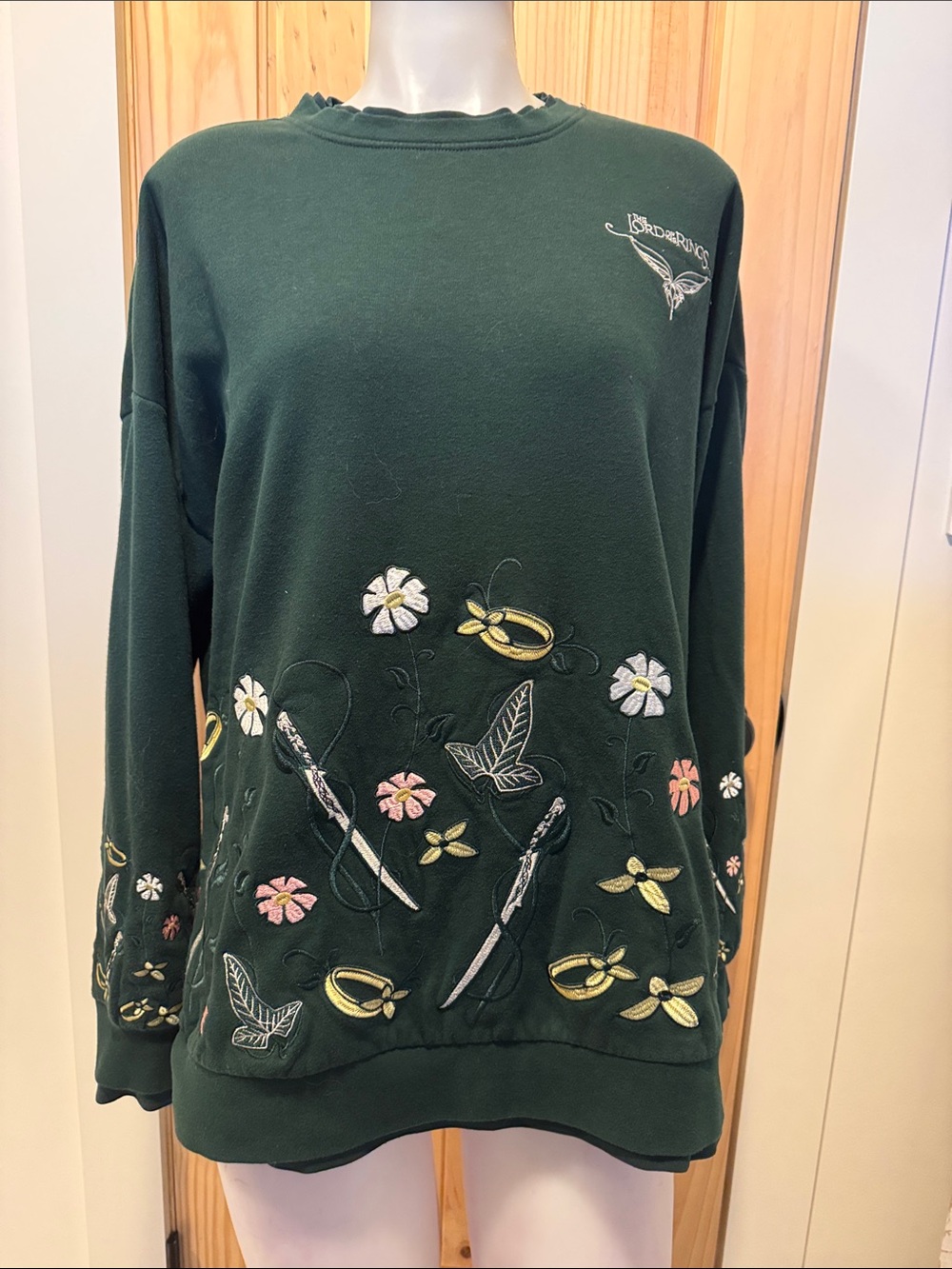 Dark Green Embroidered Crewneck Sweater